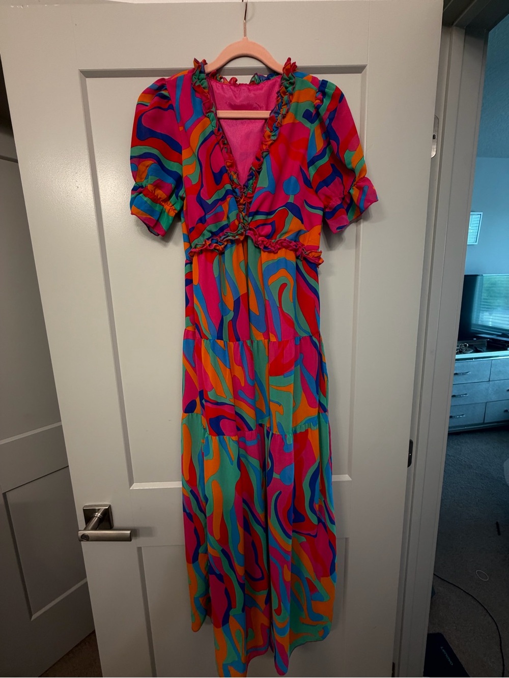 Marshalls Multicolor Swirl Maxi Dress - Pink, Blue, Orange, Green